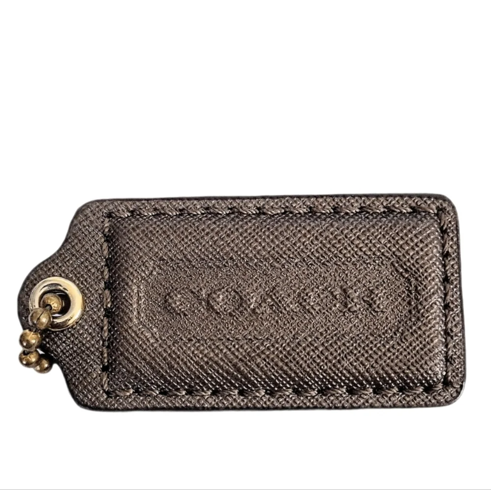 ☕ 2.5" Coach Espresso Cross Grain Leather Hangtag Bag Purse Charm Keychain Fob - Picture 2 of 5